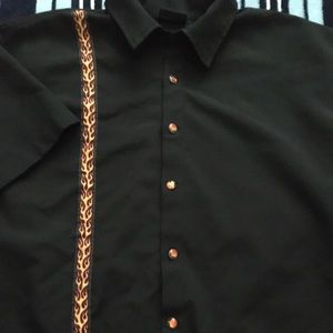 Bowling-style shirt black flame buttons size XL